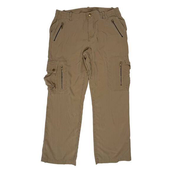 Ralph Lauren Women’s 12 Silk Cargo Pants Beige Utility Style 30" Inseam - Picture 2 of 10